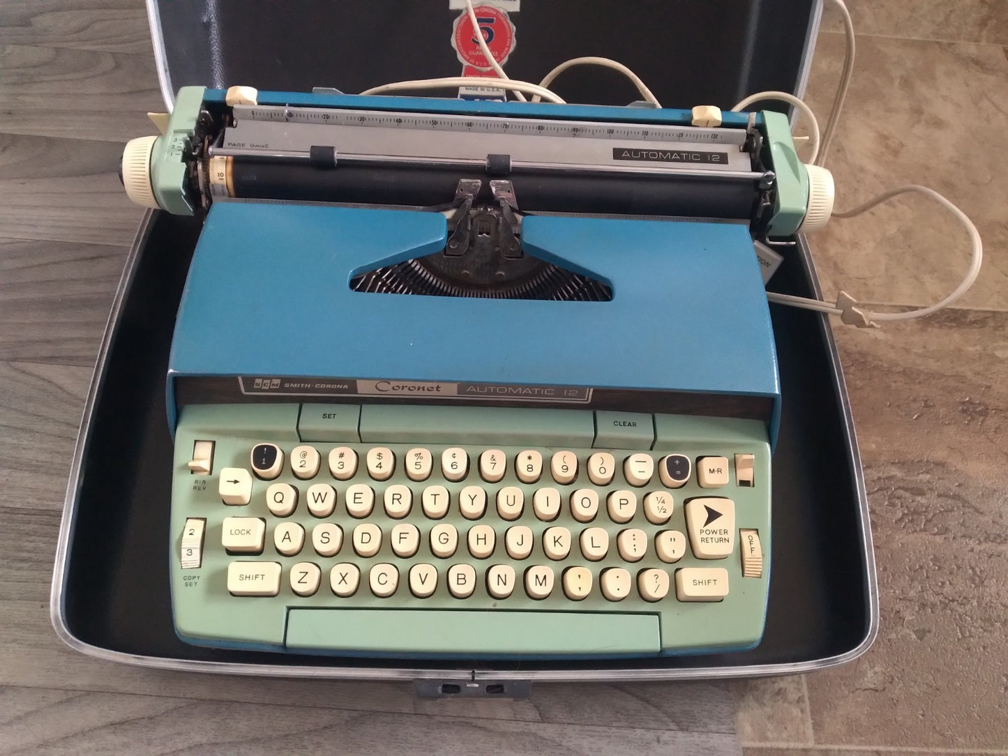 Vintage Smith Corona Portable Typewriter Electric Automatic 12 Blue Green TESTED