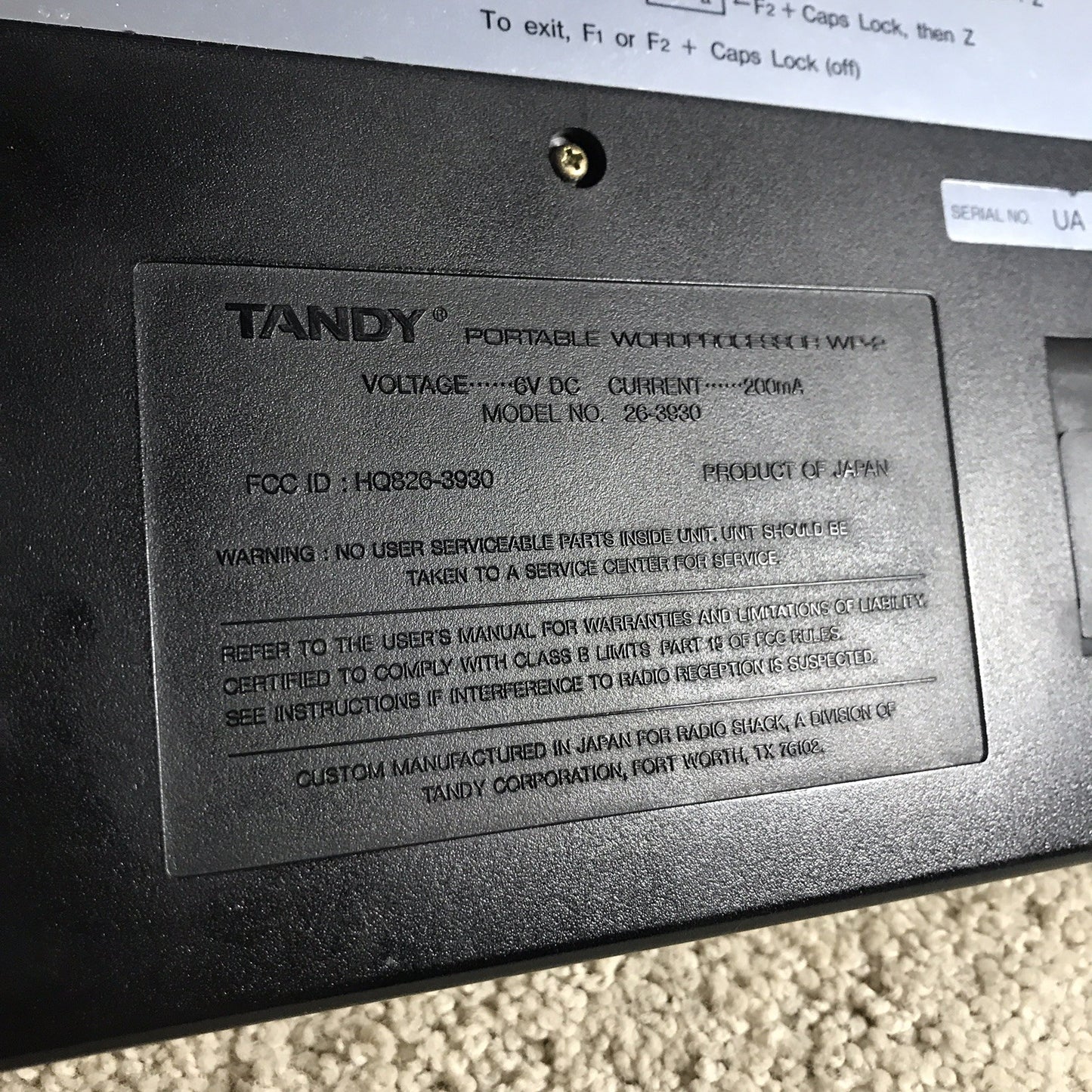 Tandy WP-2 Portable Word Processor Vintage w/ Case Tested Working 1989