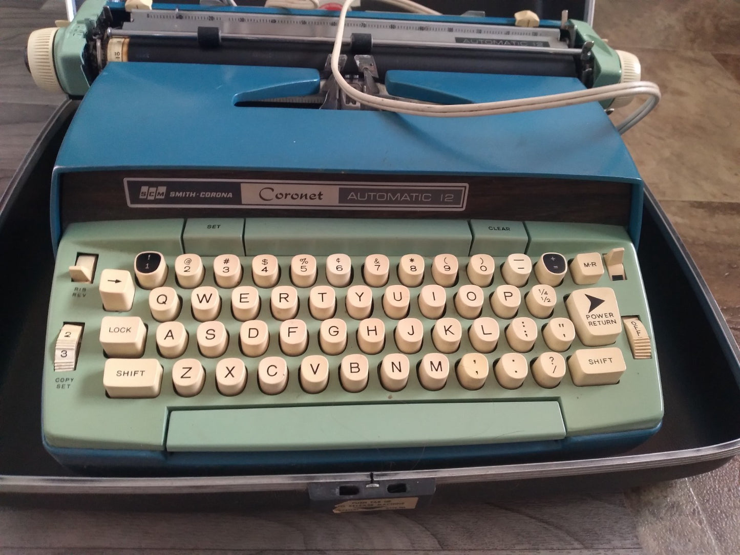 Vintage Smith Corona Portable Typewriter Electric Automatic 12 Blue Green TESTED