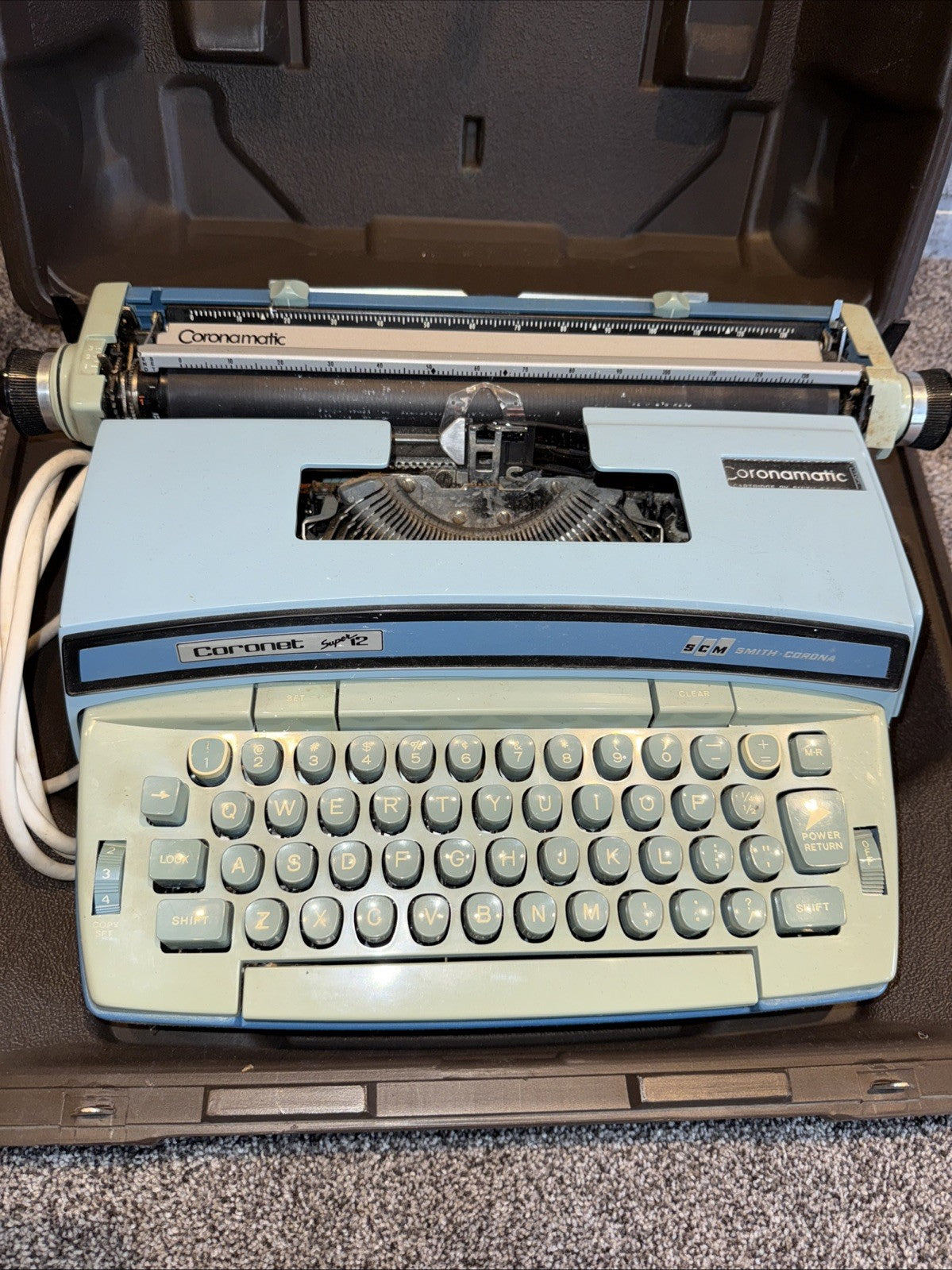 Smith-Corona Coronet Super 12 Vintage Portable Electric Typewriter w/Case Works