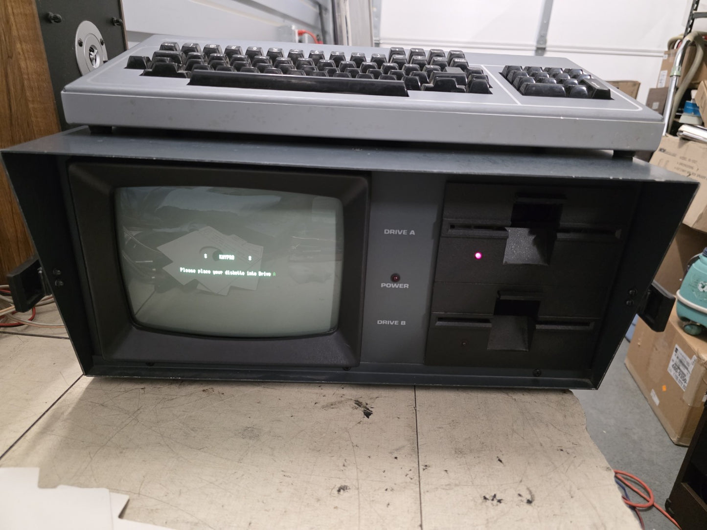Vintage Kaypro 4 Portable Computer Powers On Dual 5¼″ Floppies Disk Motors Work