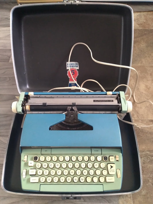 Vintage Smith Corona Portable Typewriter Electric Automatic 12 Blue Green TESTED